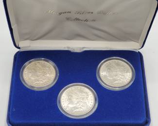 3 Morgan Silver Dollars--1883-O, 1884-O & 1885-O, All Mint State in Capsules
