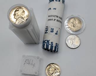 Roll 1961 PROOF Jefferson Nickels, Roll 2005-P Nickels & 2 extra Nickels -- Fun Lot
