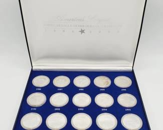 15 American Silver Eagles, 1986-2000 Set  in Case--All 15 Coins are BU in Capsules
