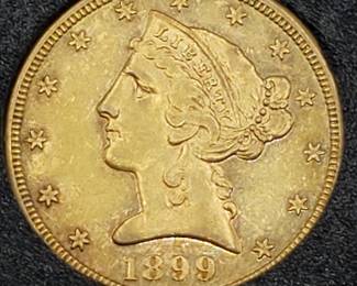 1899-S Liberty Head $5 Gold Coin, Higher Grade in Capsule
