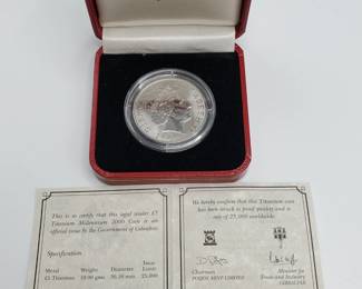 1999 British 5 Pound Coin, Titanium, Legal Tender, in Gift Box
