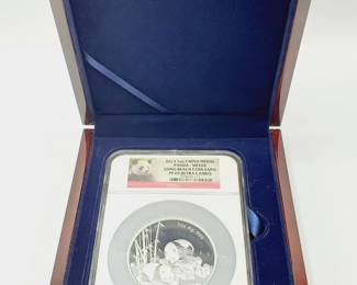 2013 5 troy oz. Silver Panda, PF69 Ultra Cameo in Wood Display Box
