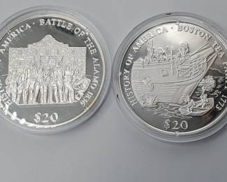 (2) 2000 Liberia $20 .999 Silver Coins, 20 grams each in capsules
