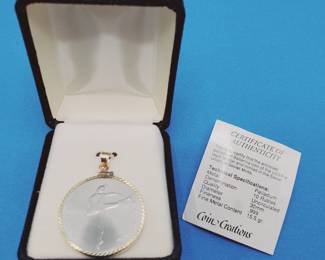 1991 ½ troy oz .999 Palladium 10 Rubles Ballerina Coin in 14k Gold Bezel w/ COA

