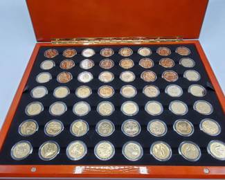 Complete Set Gold Plated State & Territory Quarters -- all 56 -- in Wood Display Case
