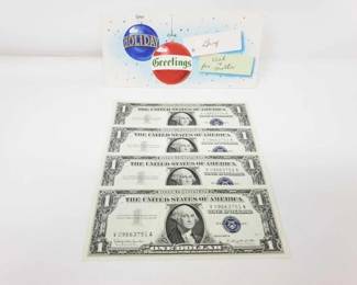 #334 • 4 Sequential Blue Sealed Dollar Bills
