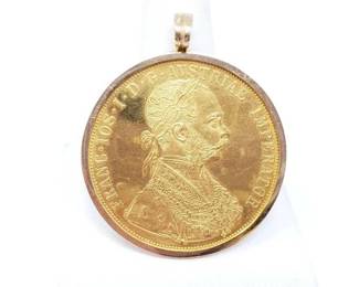 #653 • 14k Gold 1915 Austrian 4 Ducat Pendant, 17.2g

