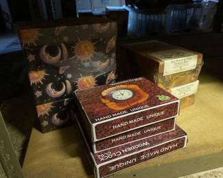 #9048 • Wooden Clocks, Photo Storage Boxes and More
