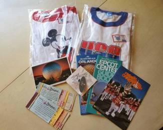 #8624 • 2 Walt Disney Shirts, Name Tag, Vintage Disney Coupons, and More!
