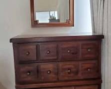 #10068 • Wooden Dresser and Mirror
