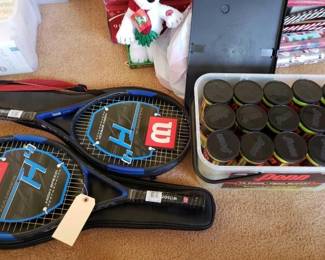 #12066 • 2 New Wilson H4 Tennis Rackets and Case of 15 Penn Cans of Tennis Balls
