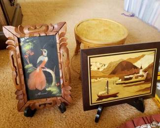 #12074 • Framed Artwork, 2 Frame Stands, Wooden Box, and More
