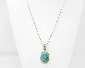#723 • Sterling Silver Necklace W/ Turquoise Pendant, 22.3g
