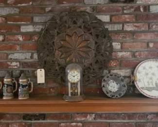 #2282 • 4 Beer Stine's, 1 Clock, and 3 Decorative Plates
