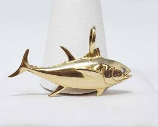 #689 • 14k Gold Tuna Pendant With Diamonds, 7.1g
