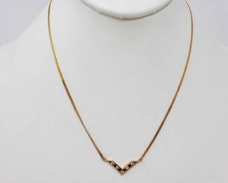 #665 • 14k Gold Diamond, and Ruby Necklace, 3.6g
