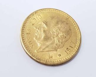 #502 • 1917 10 Pesos .900 Gold Coin, 8.3g
