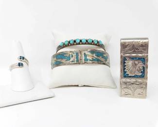 #724 • Sterling Silver And Turquoise Jewelry Set, 71g
