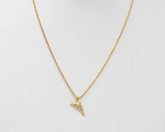 #553 • 14k Gold Chain With Dolphin Pendant, 3.9g

