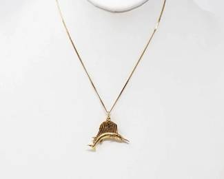 #663 • 14k Gold Chain W/ 14k Gold Swordfish Pendant. 5.1g

