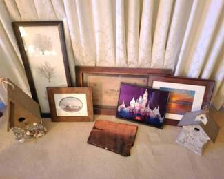 #9542 • 6 Pieces Of Framed Artwork, 2 Bird Houses
