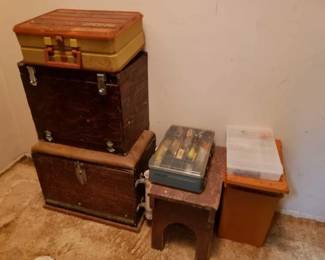 #2356 • 6 Tackle Boxes and 1 Stool
