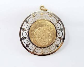 #652 • 14k Gold Pendant W/ .900 Gold 20 Peso Coin, 27.6g
