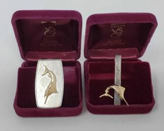 #722 • Sterling Silver And 14k Gold Tie Pin And Money Clip, 29.6g
