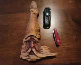 #10052 • Hand Held Mulit-Tool, The Desperado Pocket Knife, and Woodcarving Artwork
