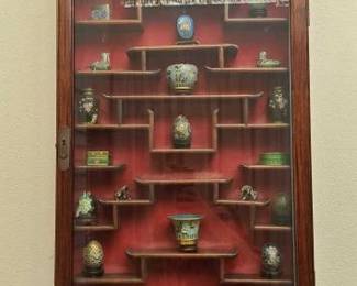 #10574 • Wooden Display Cabinet with Figurines
