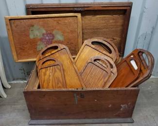 #8002 • Wooden Chest With 10 Wooden Serving Trays
