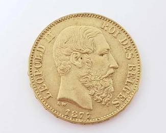 #510 • 20 Francs Leopold II 1877 .900 Gold Coin, 6.4g
