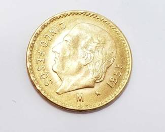 #513 • 1955 5 Pesos .900 Gold Coin, 4.1g
