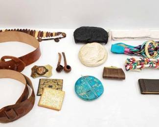 #591 • 6 Belts, 3 Wallets, Belt Buckle, Autograph Book, And 3 Clutches
