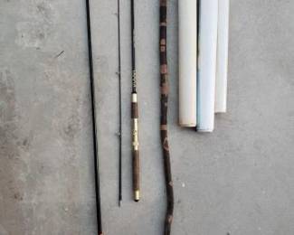 #13000 • Fishing Spear, Fishing Rod, Walking Stick, And 3 Prints
