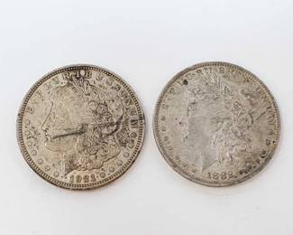 #607 • 1921, and 1882 New Orleans, Philadelphia, Mint Morgan Silver Dollars
