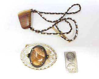 #422 • Bolo Tie, Belt Buckle, Silver Pin
