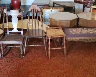 #13078 • 4 Antique Chairs And Bench
