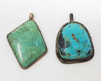 #574 • 2 Sterling Silver And Turquoise Pendants, 36.4g
