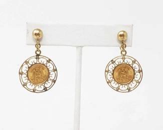 #523 • 14k Earring With .900 Gold Coins, 8.7g
