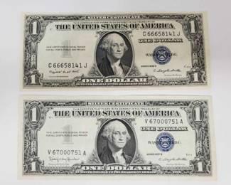 #433 • 2 Blue Sealed Dollar Bills
