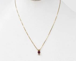 #702 • 14k Gold Necklace With Ruby Pendant, 1.9g
