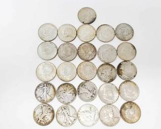 #611 • 24 Silver Half Dollars, 3 40% Silver Half Dollars

