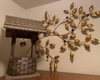 #10592 • Wooden Well Decoration and Metal Branch Decoration
