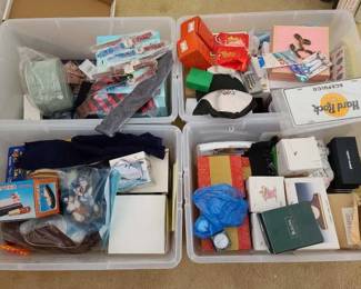 #9550 • 4 Totes of Mugs, Decorations, Greeting Card Collection, Decorative Plates and More
