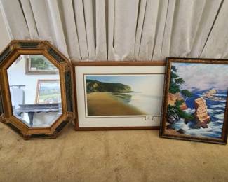 #11510 • 2 Framed Pieces of Art and Mirror
