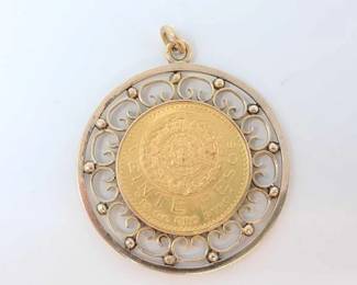 #521 • 14k Gold Pendent with .900 Gold 20 Pesos Coin , 27g
