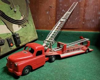 #8590 • Vintage Structo SFD Fire Ladder Truck and Trailer
