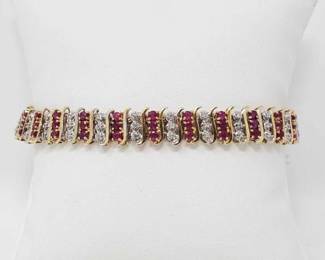 #711 • 10k Gold Ruby and Diamond Bracelet, 11.9g
