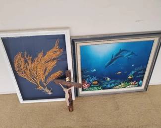 #11524 • 2 Pieces Of Framed Art Work, and A Crucifix
